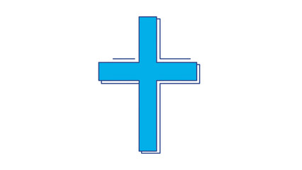 Obraz premium Blue cross symbol representing faith and spirituality on white background.
