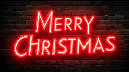 Obraz premium Merry Christmas LED neon text effect sign decoration for holiday festive background celebration. 