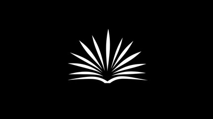 Stylized open book icon with fanned pages symbolizing knowledge, education, learning, and wisdom on a black background.