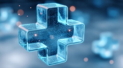 Ice cross against blue backdrop ice sculpture resembling cross against vibrant blue