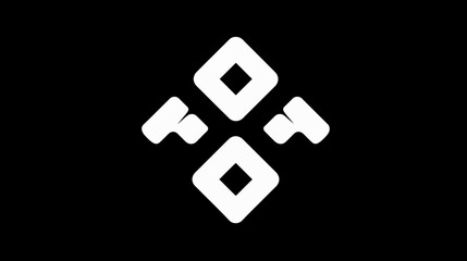 Modern abstract white geometric symmetrical symbol design on black background, minimalist elegant icon concept, creative graphic element