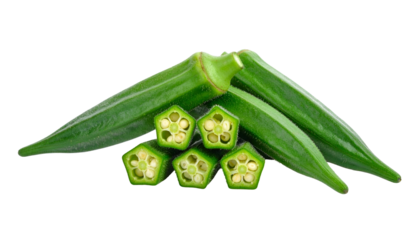 Close-up of sliced and whole green pods, showing vibrant colors against black