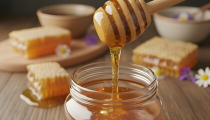 sweet honey dripping from dipper