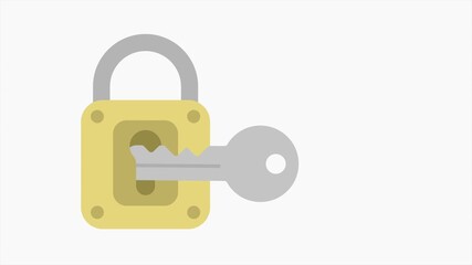 metal key opens a lock motion graphics