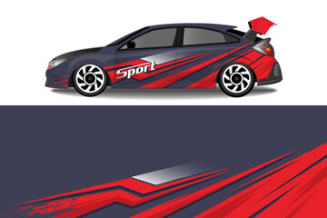 Sport Car Wrap Design with Dynamic Red and Black Stripes EPS 10