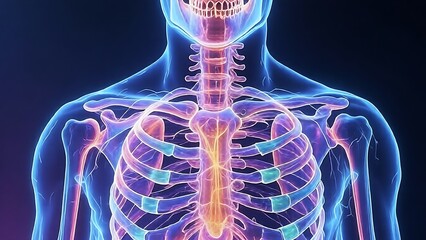 A glowing neon human body revealing an illuminated skeleton with vibrant electric hues, cinematic lighting, soft diffused glow, sci-fi atmosphere, and ultra-detailed 16:9 clarity.
