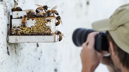 Video A person capturing a shot of a collection of bees, providing an informative and straightforward description for the