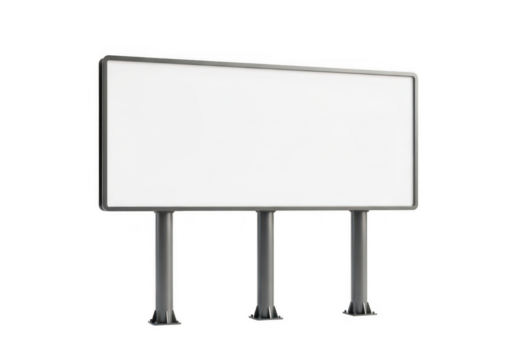 Blank rectangular outdoor billboard with three support poles for advertising or public message display