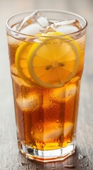 Refreshing iced tea with lemon slices and ice cubes for a perfect cool summer drink