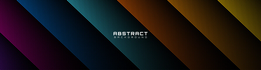 3D colorful lines abstract background overlap layer on dark space with diagonal cutout effect decoration. Modern graphic design element stripes style concept for web, flyer, card, or brochure cover