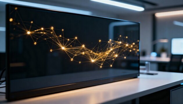 Office monitor displaying glowing golden data visualization concept of Thank you day  