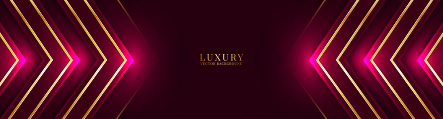 3D red luxury abstract background overlap layer on dark space with golden arrow lines effect decoration. Modern graphic design element cutout style concept for web, flyer, card, or brochure cover