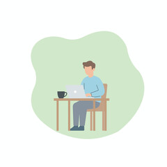 Young Man Working Peacefully Among Plants