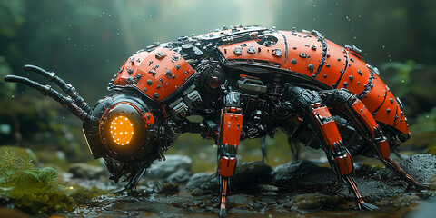 Intricate mechanized insect displays vibrant design and detail Generative AI