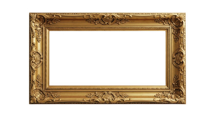Ornate rectangular gold frame with intricate carved details, antique classic baroque design for display.