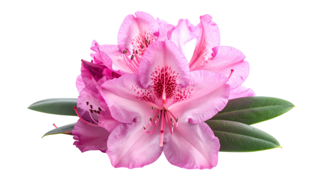 Close-up of delicate pink blooms with speckled centers and vibrant green leaves (1)