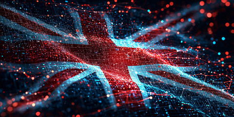 Digital UK flag with glowing patterns and effects Generative AI
