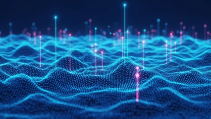 Digital wave landscape with glowing data points representing network and information flow