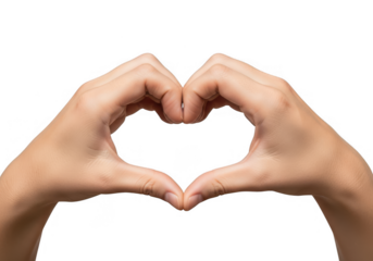 Two hands forming a symbolic heart shape, expressing love, care, affection, and unity. isolated on a clean white background.