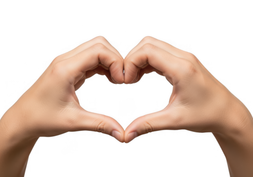 Two hands forming a symbolic heart shape, expressing love, care, affection, and unity. isolated on a clean white background.