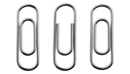 Three metallic paper fasteners arranged vertically, reflecting light against a stark black background