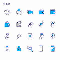 Collection of finance and money related line icons