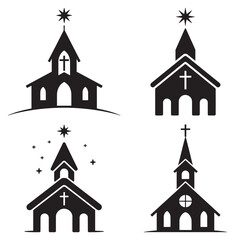 Set of church building icons simple black silhouette vector illustration isolated on white background