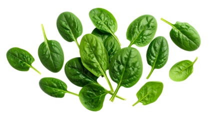 Close-up of fresh, vibrant green spinach leaves, isolated against a black backdrop