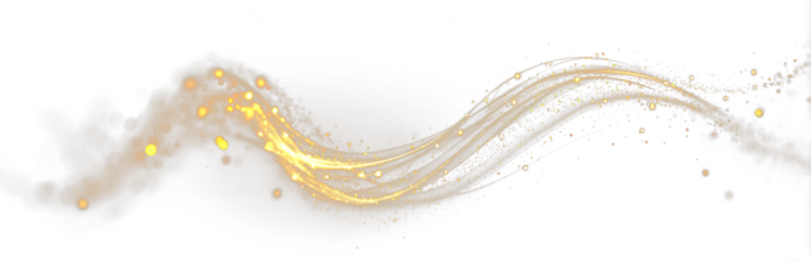 Golden swirls PNG with luminous ribbon wave motion, sparkling vortex streak trails, glowing swirl energy and elegant dynamic light lines
