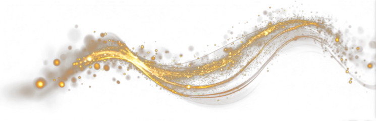 Luxury gold swirl PNG with glowing ribbon wave, sparkling streak light trails, abstract vortex motion and bright dynamic energy line effects