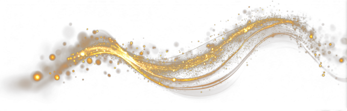 Luxury gold swirl PNG with glowing ribbon wave, sparkling streak light trails, abstract vortex motion and bright dynamic energy line effects