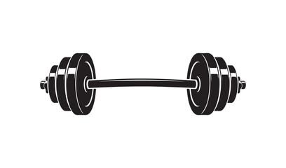 Black and white illustration of a barbell with weight plates