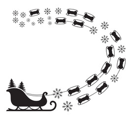 Silhouette of Santas sleigh with Christmas trees minimalist vector illustration for holiday design isolated on white background