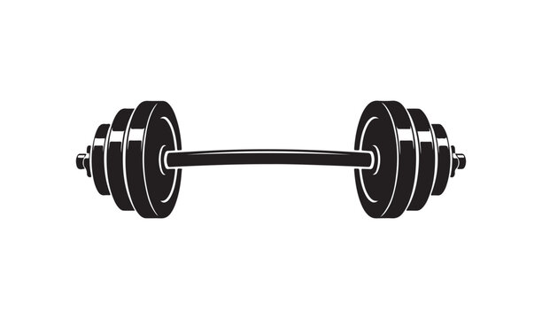 Black and white illustration of a barbell with weight plates
