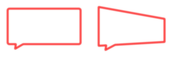 Red bubble speech perspective square long neon light set shaped objects isolated on white background