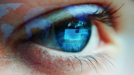 A close up of a blue eye with a digital glitch effect. - Powered by Adobe