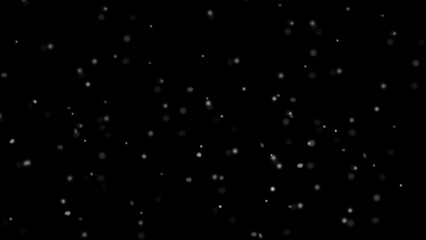 Winter freeze motion of white snow coming down, isolated on black background. Snowfall texture overlay.