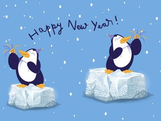 penguins on the ice, celebration illustration