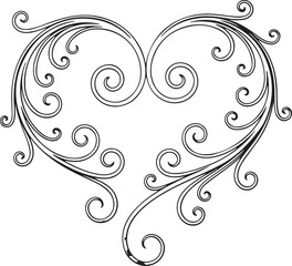 Elegant Floral Swirl Heart Design – Decorative Line Art Illustration