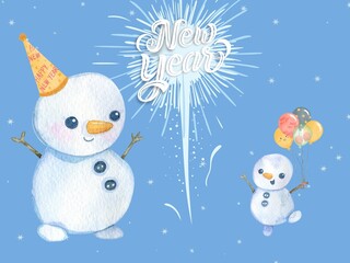 snowman with fireworks