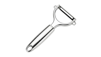 Shiny metal swivel head vegetable peeler isolated on  white background