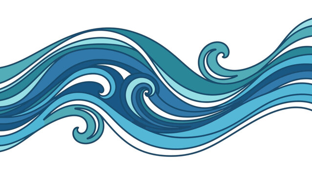 Stylized artistic illustration of flowing blue ocean waves.