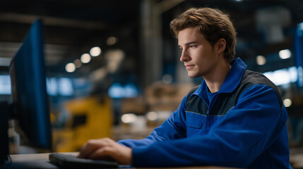A dispatch manager reviewing a dashboard of vehicle maintenance alerts, scheduling repairs while coordinating ongoing routes — fleet health monitoring, proactive maintenance planning, and