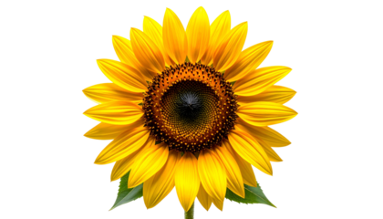 Close-up of a vibrant sunflower with bright yellow petals and a dark center against black