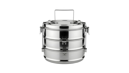 Stainless steel stackable lunch box with handle on  white background