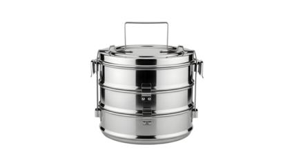 Stainless steel stackable lunch box with handle on  white background