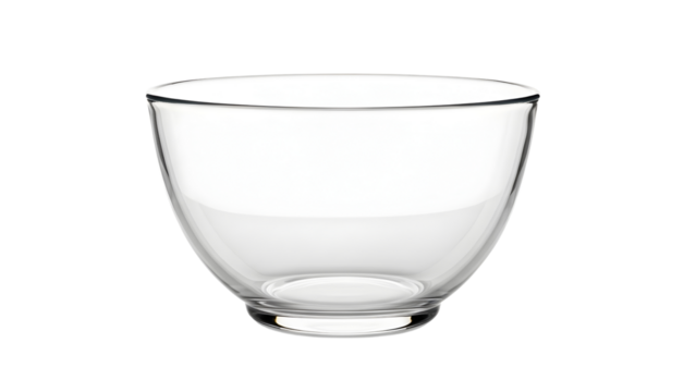 Clear glass cup with smooth rounded edges on a white background