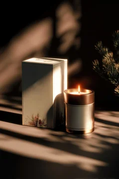 Atmospheric Scene with Christmas Candle and Product Box