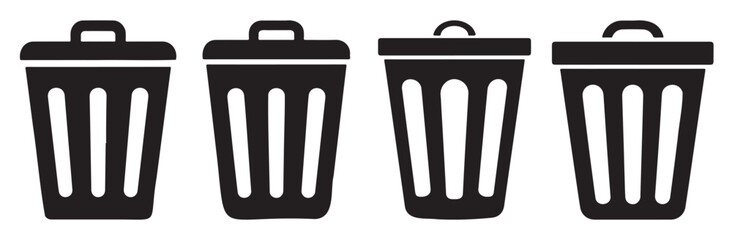 Set of trash can icons simple flat vector design element isolated on white background for web and mobile apps