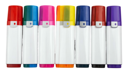 Assortment of vibrant, capped marker pens in varied colors arranged neatly on a surface